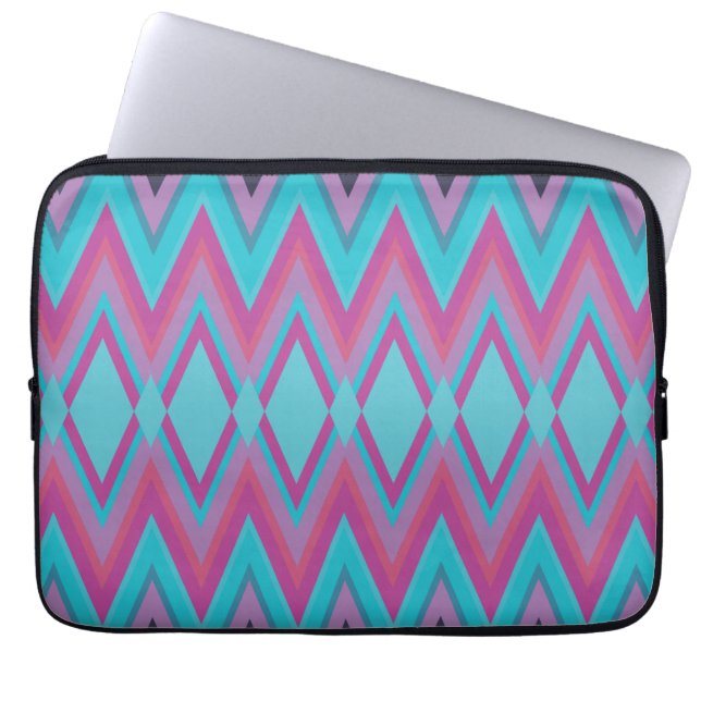 Purple and Aqua Tribal Laptop Sleeve (Front)