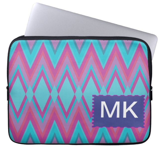 Purple and Aqua Tribal Laptop Sleeve (Front)