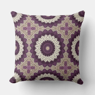 Purple and Beige Mandala Bold Geometric Patterns Cushion