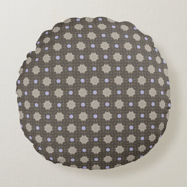 Purple and Beige Polka Dots Round Pillow (Front)