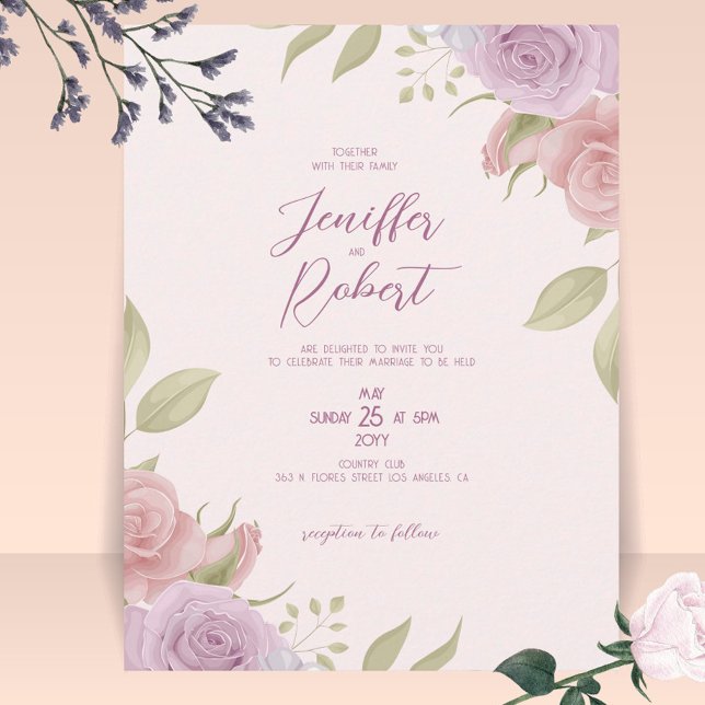 Purple and beige roses wedding frame Invite (Creator Uploaded)