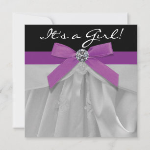 Purple and Black Baby Girl Shower Invitation