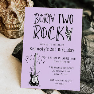 Purple and Black Born Two Rock Guitar 2nd Birthday Invitation