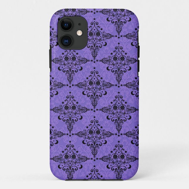 Purple and Black Celestial Damask Pattern Case-Mate iPhone Case (Back)