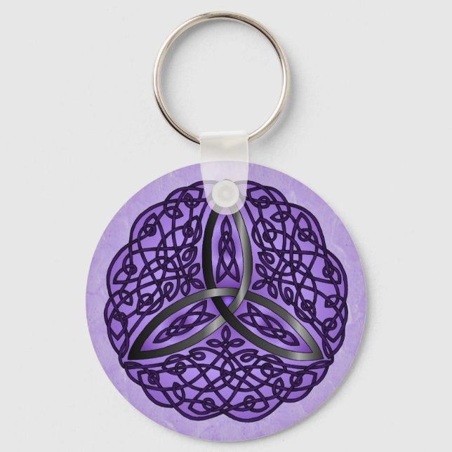 Purple and Black Celtic Art Trinity Knot Key Ring (Front)