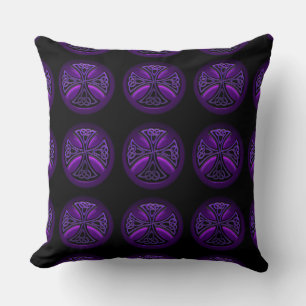 Purple and Black Celtic Cross Pattern Throw Pillow