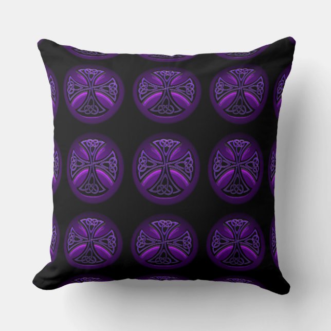 Purple and Black Celtic Cross Pattern Throw Pillow (Front)