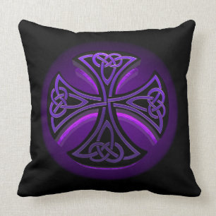 Purple and Black Celtic Cross Throw Pillow