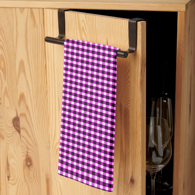 Purple And Black Checks, Dish Towel (Thirds Fold)