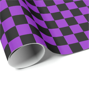 Purple and Black Chequerboard Squares Wrapping Paper