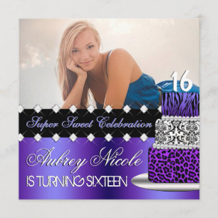 Purple and Black Chic Cake Photo Invitation