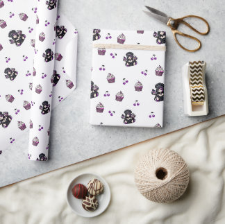 Purple And Black Cupcake Wrapping Paper Roll