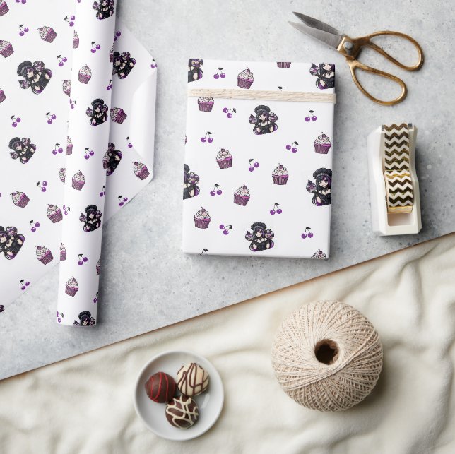 Purple And Black Cupcake Wrapping Paper Roll (Crafts)