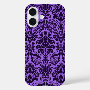 Purple and Black Damask iPhone 16 Case