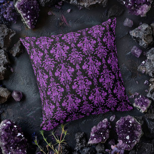 Purple and Black Damask Cushion