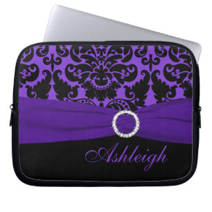Purple and Black Damask FAUX Ribbon Laptop Sleeve