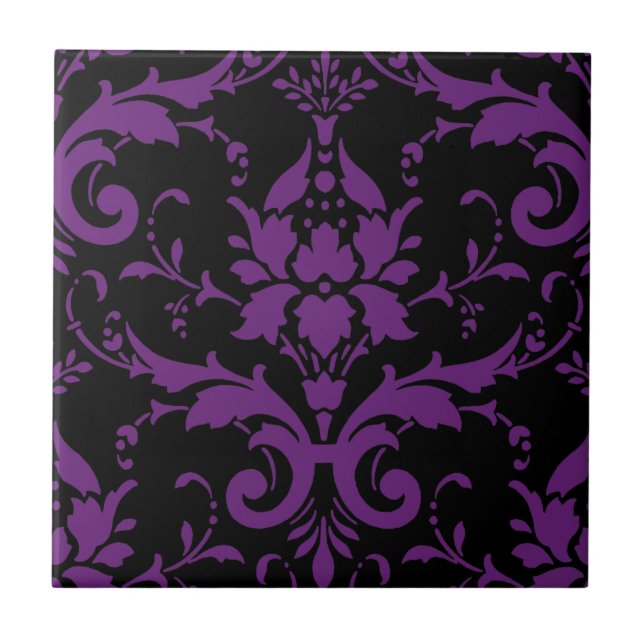 Purple and Black Damask Matching Kitchen Tile (Front)