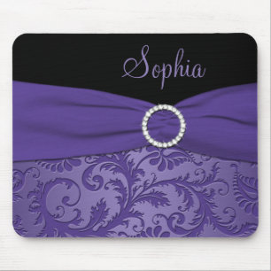 Purple and Black Damask Mousepad