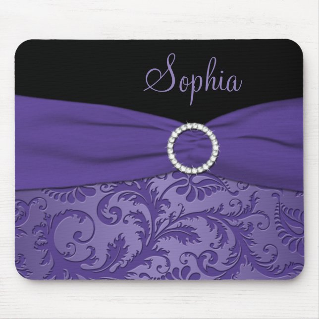 Purple and Black Damask Mousepad (Front)