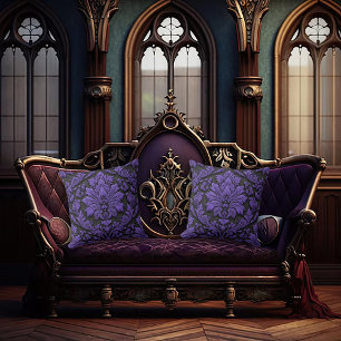 Purple and Black Damask Patterned  Cushion