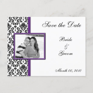 Purple and Black Damask Save the Date Postcards
