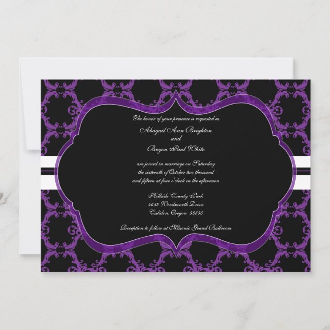 Purple and Black Damask Wedding Invitation (Front)