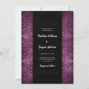 Purple and Black Damask Wedding Invitation