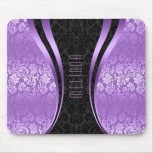 Purple and black damasks geometric design mouse pad