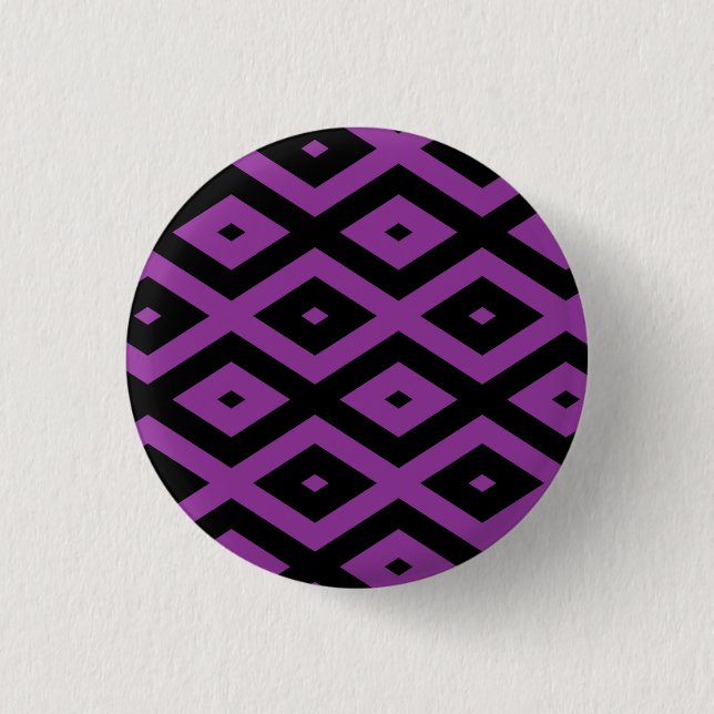 Purple and black diamond pattern 3 cm round badge (Front)