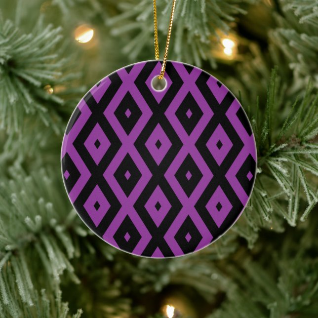 Purple and black diamond pattern ceramic ornament (Tree)