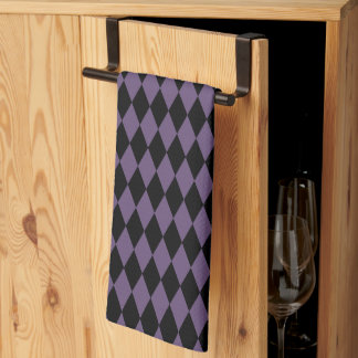 Purple and Black Diamond Pattern Halloween Tea Towel
