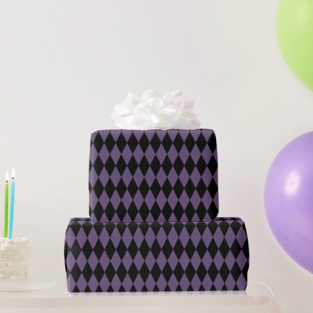 Purple and Black Diamond Pattern Halloween Wrapping Paper (Party Gifts)