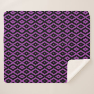 Purple and black diamond pattern sherpa blanket