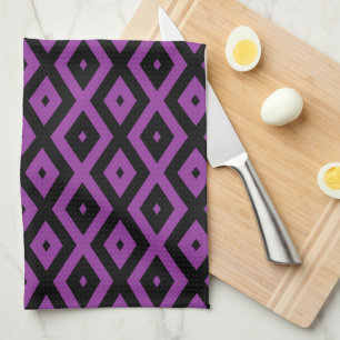 Purple and black diamond pattern tea towel