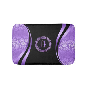 Purple and black dynamic geometric design bath mat