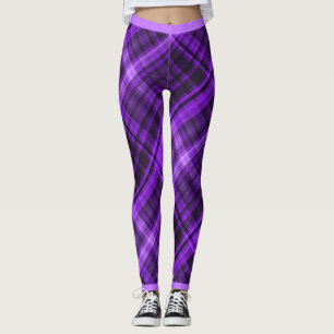 Purple And Black Fashion Diagonal Madras Pattern Leggings