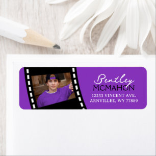 Purple and Black Filmstrip Photo Return Address Label