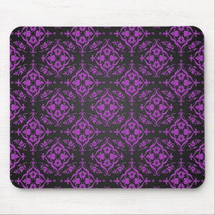 Purple and Black Floral Damask Mouse Pad