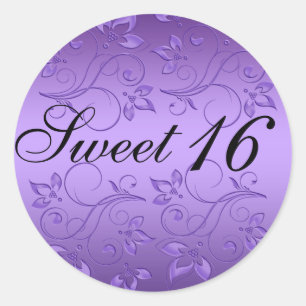 Purple and Black Floral Sweet Sixteen Sticker