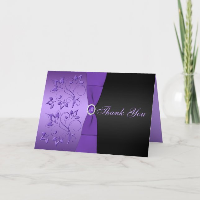 Purple and Black Floral Thank You Card (Front)