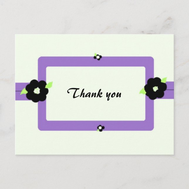 Purple and Black Floral Thank You Postcard (Front)
