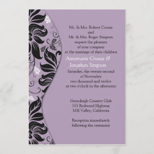 Purple and Black Floral Wedding Invitation