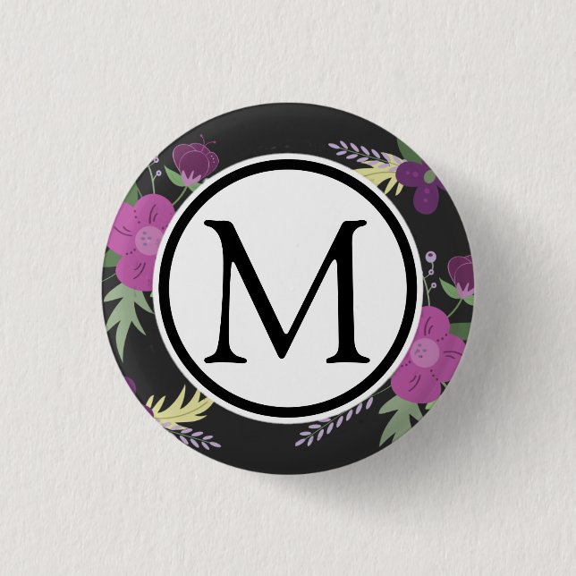 Purple and Black Flower Design 3 Cm Round Badge (Front)