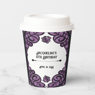 Purple and Black Gated Rose Princess Birthday Paper Cups