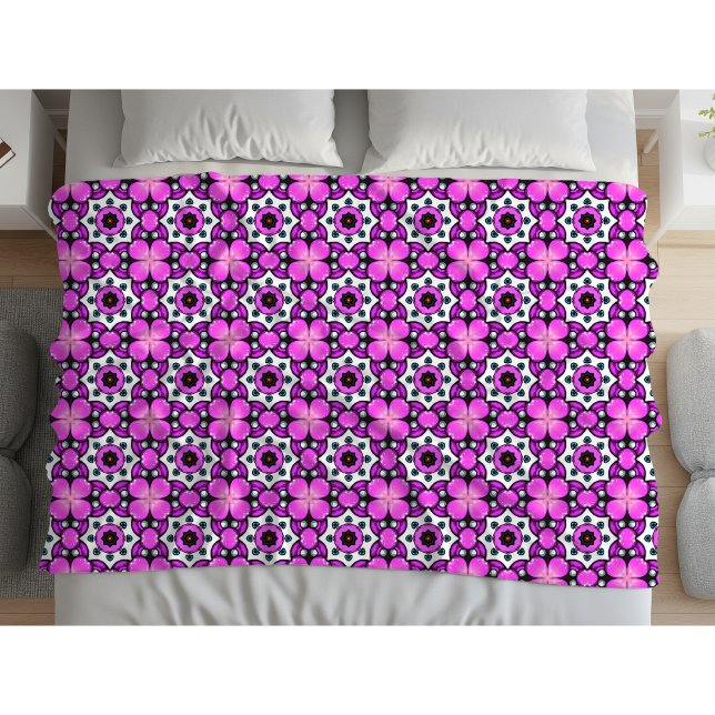 Purple and black geometric mandala pattern fleece blanket (Creator Uploaded)