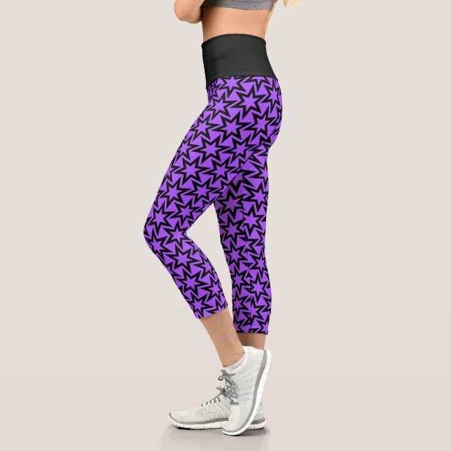Purple And  Black Geometric Star Pattern Capri Leggings (Left)