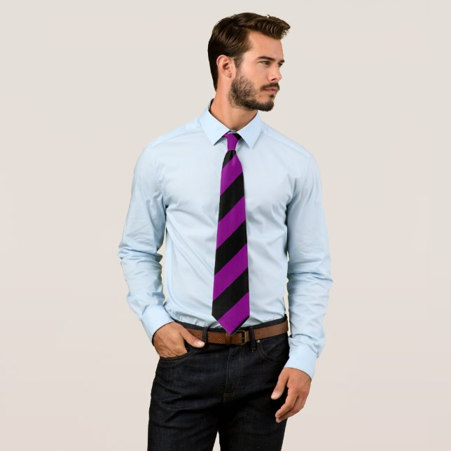 Purple and Black Giant Diagonal Stripes Tie (In Situ)