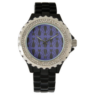 Purple and Black Goth Cat Pattern Watch