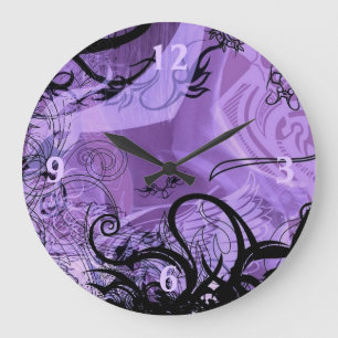 Purple and Black Goth Pattern Wall Clock