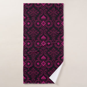 Purple and black gothic damask pattern bath towel